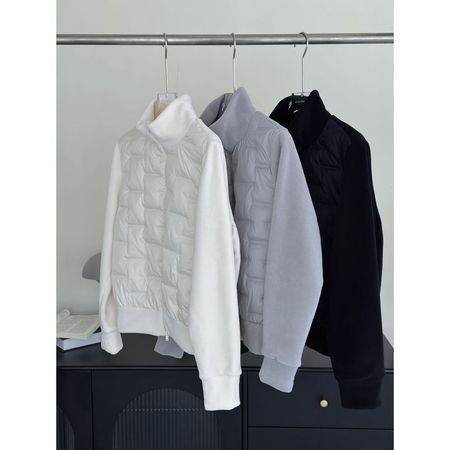 Women's Casual Stitching Polar Fleece Stand Collar Double Zipper Light Down Jacket